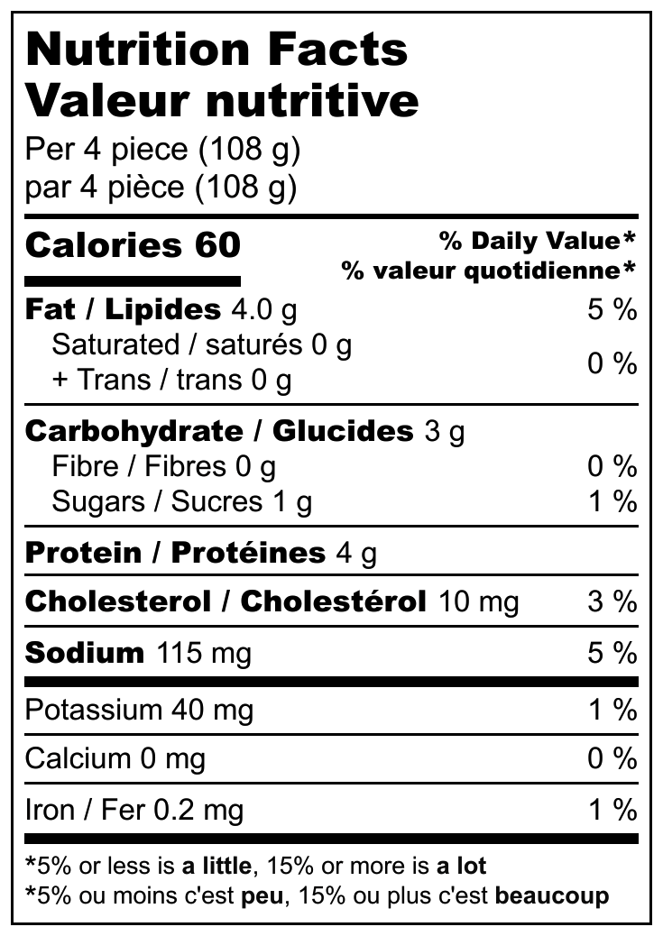 Nutrition Facts Sheet